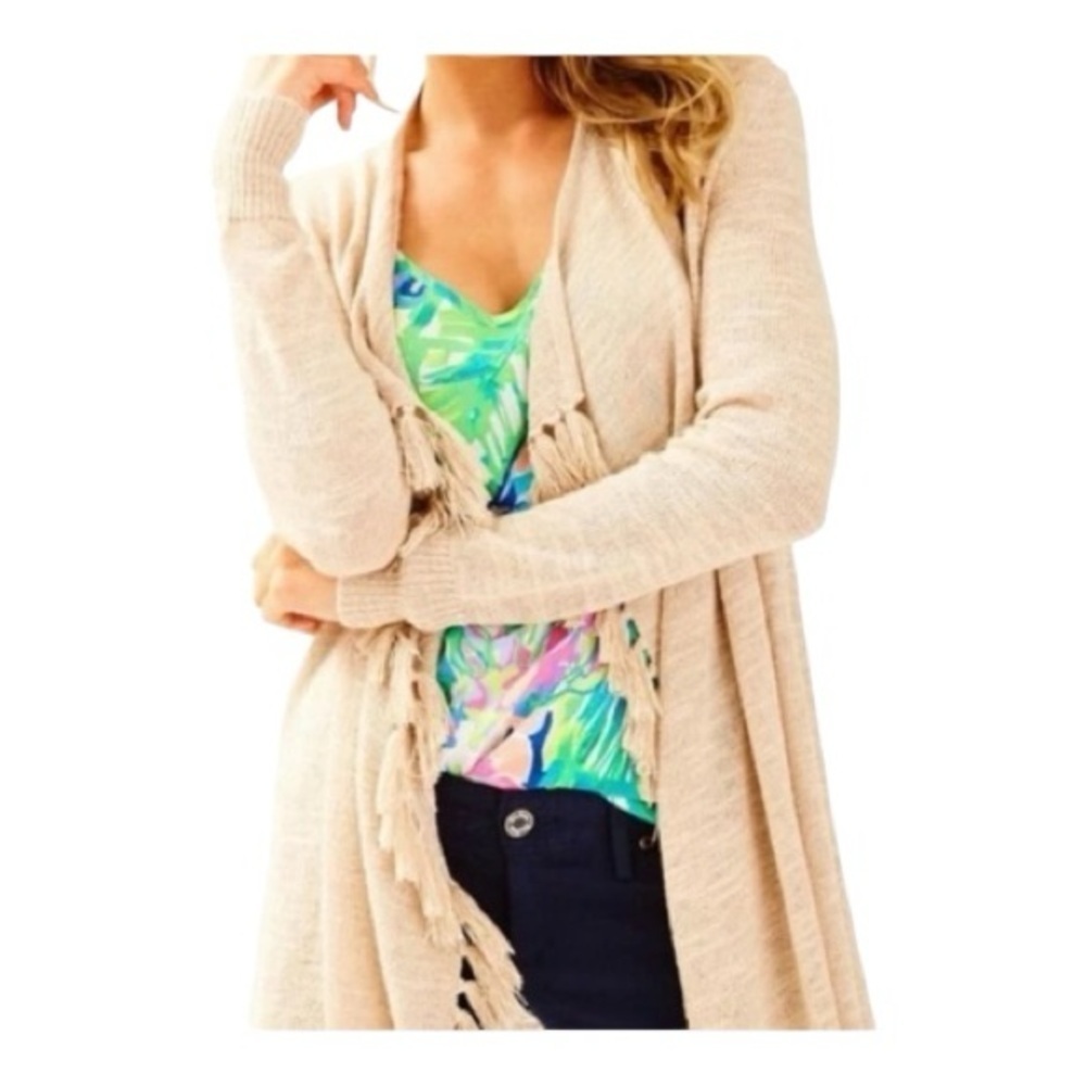 Lilly Pulitzer Lucita Beige Cardigan with Fringe